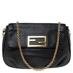Pre Owned Fendi Black Leather Fendista Chain Shoulder Bag