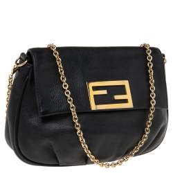 Pre Owned Fendi Black Leather Fendista Chain Shoulder Bag