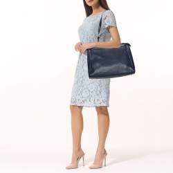 Pre Owned Fendi Blue Selleria Leather Large Peekaboo Top Handle Bag