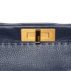 Pre Owned Fendi Blue Selleria Leather Large Peekaboo Top Handle Bag