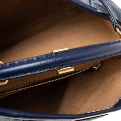 Pre Owned Fendi Blue Selleria Leather Large Peekaboo Top Handle Bag