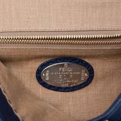 Pre Owned Fendi Blue Selleria Leather Large Peekaboo Top Handle Bag