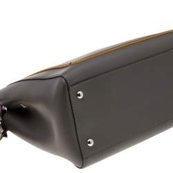 Pre Owned Fendi Grey Leather And Python Dotcom Top Handle Bag