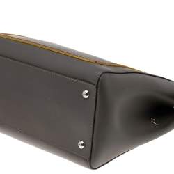 Pre Owned Fendi Grey Leather And Python Dotcom Top Handle Bag