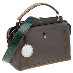 Pre Owned Fendi Grey Leather And Python Dotcom Top Handle Bag