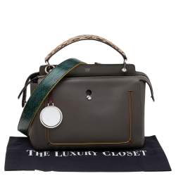 Pre Owned Fendi Grey Leather And Python Dotcom Top Handle Bag