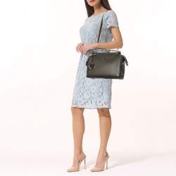 Pre Owned Fendi Grey Leather And Python Dotcom Top Handle Bag