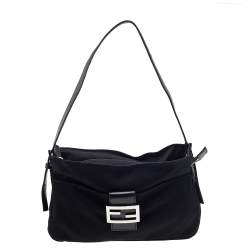 Pre Owned Fendi Black Neoprene and Leather Baguette Bag