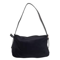 Pre Owned Fendi Black Neoprene and Leather Baguette Bag