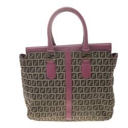 مملوكة مسبقًا Fendi Brown/Pink Zucchino Canvas And Leather Tote