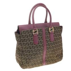 مملوكة مسبقًا Fendi Brown/Pink Zucchino Canvas And Leather Tote