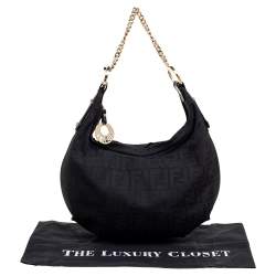 Pre Owned Fendi Black Zucca Canvas Chef Chain Link Hobo