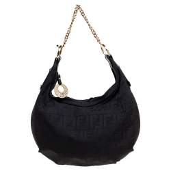 Pre Owned Fendi Black Zucca Canvas Chef Chain Link Hobo