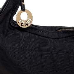 Pre Owned Fendi Black Zucca Canvas Chef Chain Link Hobo
