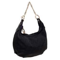 Pre Owned Fendi Black Zucca Canvas Chef Chain Link Hobo