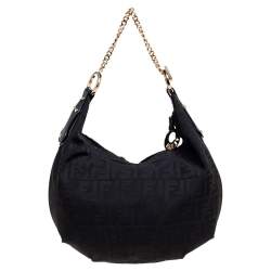 Pre Owned Fendi Black Zucca Canvas Chef Chain Link Hobo