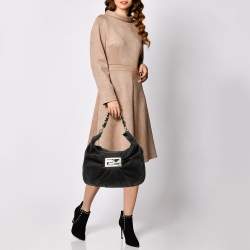 Pre Owned Fendi Black Zucca Canvas Mia Hobo