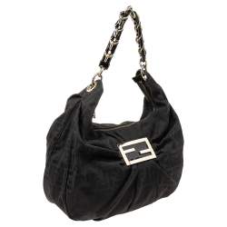Pre Owned Fendi Black Zucca Canvas Mia Hobo