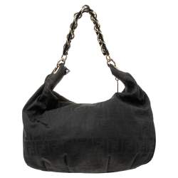 Pre Owned Fendi Black Zucca Canvas Mia Hobo