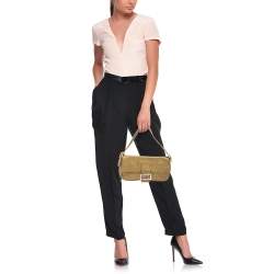 Pre Owned حقيبة فندي ماما باغيت جلد سيلير أخضر ميتاليك