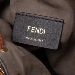 Pre Owned Fendi Multicolor Pequin Raffia And Leather FF Mini Mon Tresor Drawstring Bucket Bag