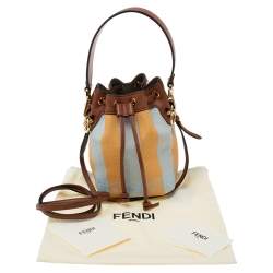 Pre Owned Fendi Multicolor Pequin Raffia And Leather FF Mini Mon Tresor Drawstring Bucket Bag