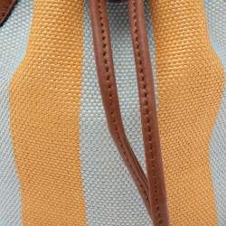 Pre Owned Fendi Multicolor Pequin Raffia And Leather FF Mini Mon Tresor Drawstring Bucket Bag