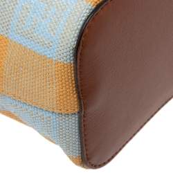 Pre Owned Fendi Multicolor Pequin Raffia And Leather FF Mini Mon Tresor Drawstring Bucket Bag