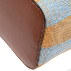 Pre Owned Fendi Multicolor Pequin Raffia And Leather FF Mini Mon Tresor Drawstring Bucket Bag