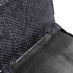 Fendi Blue/Black Python Leather And Fur Micro Baguette Shoulder Bag
