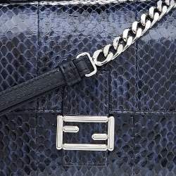 Fendi Blue/Black Python Leather And Fur Micro Baguette Shoulder Bag
