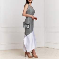Fendi Blue/Black Python Leather And Fur Micro Baguette Shoulder Bag