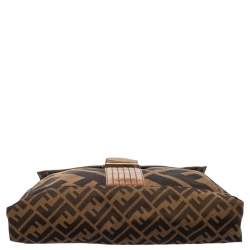 Fendi Tobacco Zucca Canvas And Leather Maxi Baguette Flap Shoulder Bag