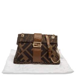 Fendi Tobacco Zucca Canvas And Leather Maxi Baguette Flap Shoulder Bag