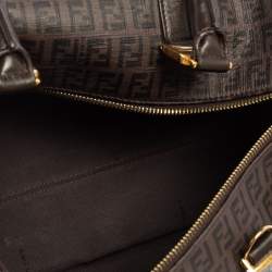 Pre Owned Fendi Brown Zucchino Coated Canvas and Leather Forever Bauletto Boston Bag