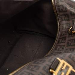 Pre Owned Fendi Brown Zucchino Coated Canvas and Leather Forever Bauletto Boston Bag