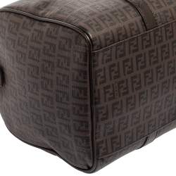 Pre Owned Fendi Brown Zucchino Coated Canvas and Leather Forever Bauletto Boston Bag