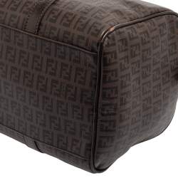 Pre Owned Fendi Brown Zucchino Coated Canvas and Leather Forever Bauletto Boston Bag