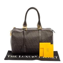 Pre Owned Fendi Brown Zucchino Coated Canvas and Leather Forever Bauletto Boston Bag