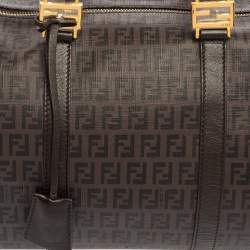 Pre Owned Fendi Brown Zucchino Coated Canvas and Leather Forever Bauletto Boston Bag