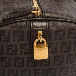 Pre Owned Fendi Brown Zucchino Coated Canvas and Leather Forever Bauletto Boston Bag