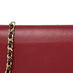 Pre Owned Fendi Burgundy Leather Wallet On Chain 