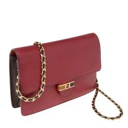 Pre Owned Fendi Burgundy Leather Wallet On Chain 