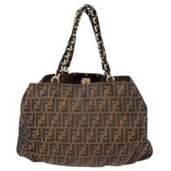 Pre Owned Fendi Tobacco Zucca Canvas Mia Shoulder Bag