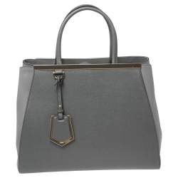 Pre Owned Fendi Grey Leather Medium 2Jours Tote