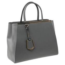 Pre Owned Fendi Grey Leather Medium 2Jours Tote