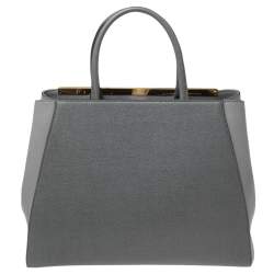 Pre Owned Fendi Grey Leather Medium 2Jours Tote