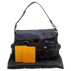 Pre Owned Fendi Dark Blue Patent and Leather B Bis Shoulder Bag