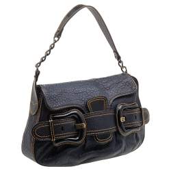 Pre Owned Fendi Dark Blue Patent and Leather B Bis Shoulder Bag