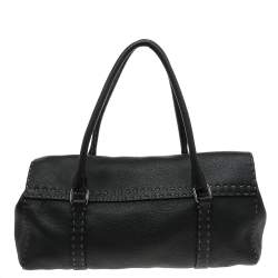 Pre Owned Fendi Black Selleria Leather Linda Flap Satchel